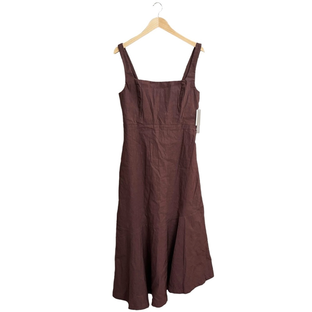 NWT Anthropologie Square Neck Asymmetrical Dress Brown - Picture 2 of 8